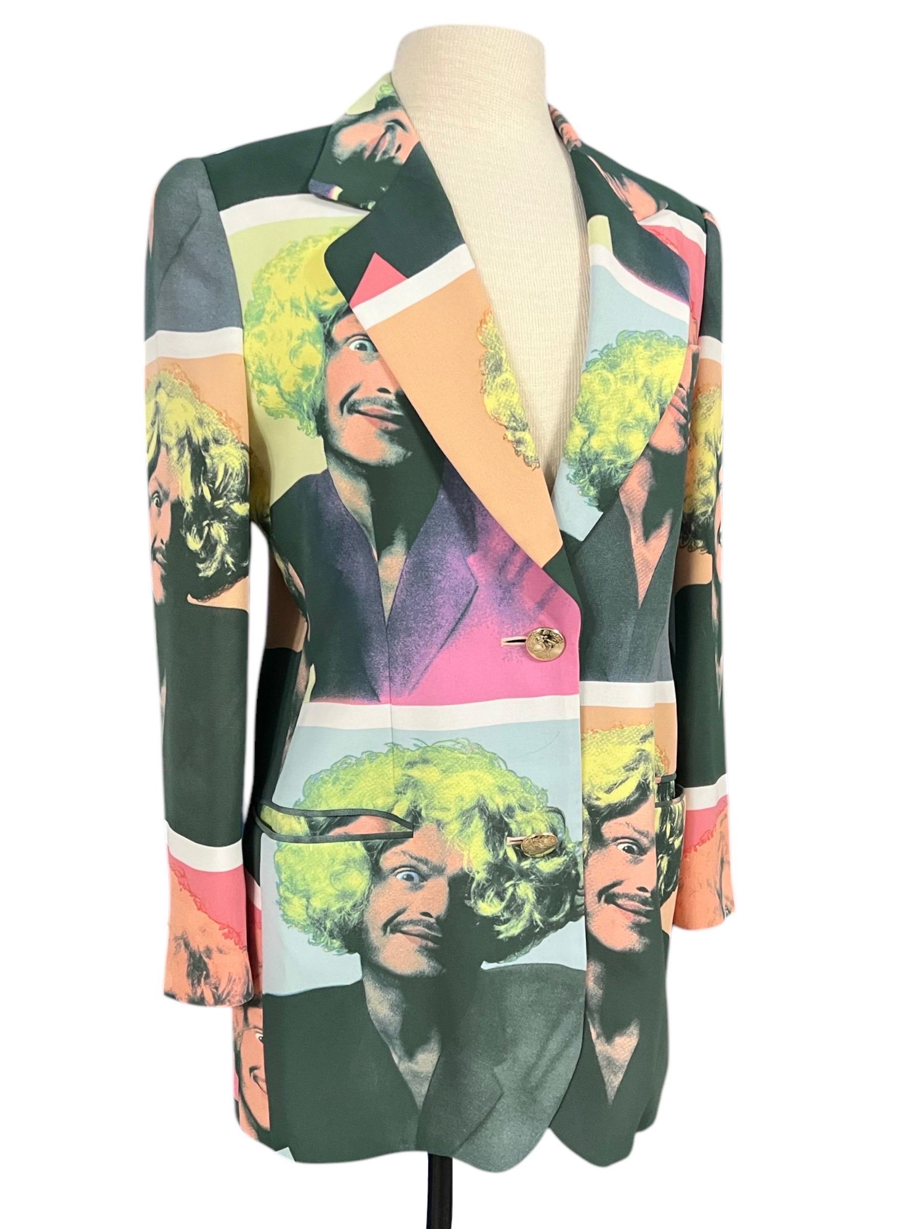 1990’s Moschino Cheap and Chic vintage blazer. This novelty printed blazer features a Andy Warhol inspired colorful pop art design. Gold buttons. 


Size: No size tag, refer to measurements for best fit.

Condition: Excellent condition, light wear
