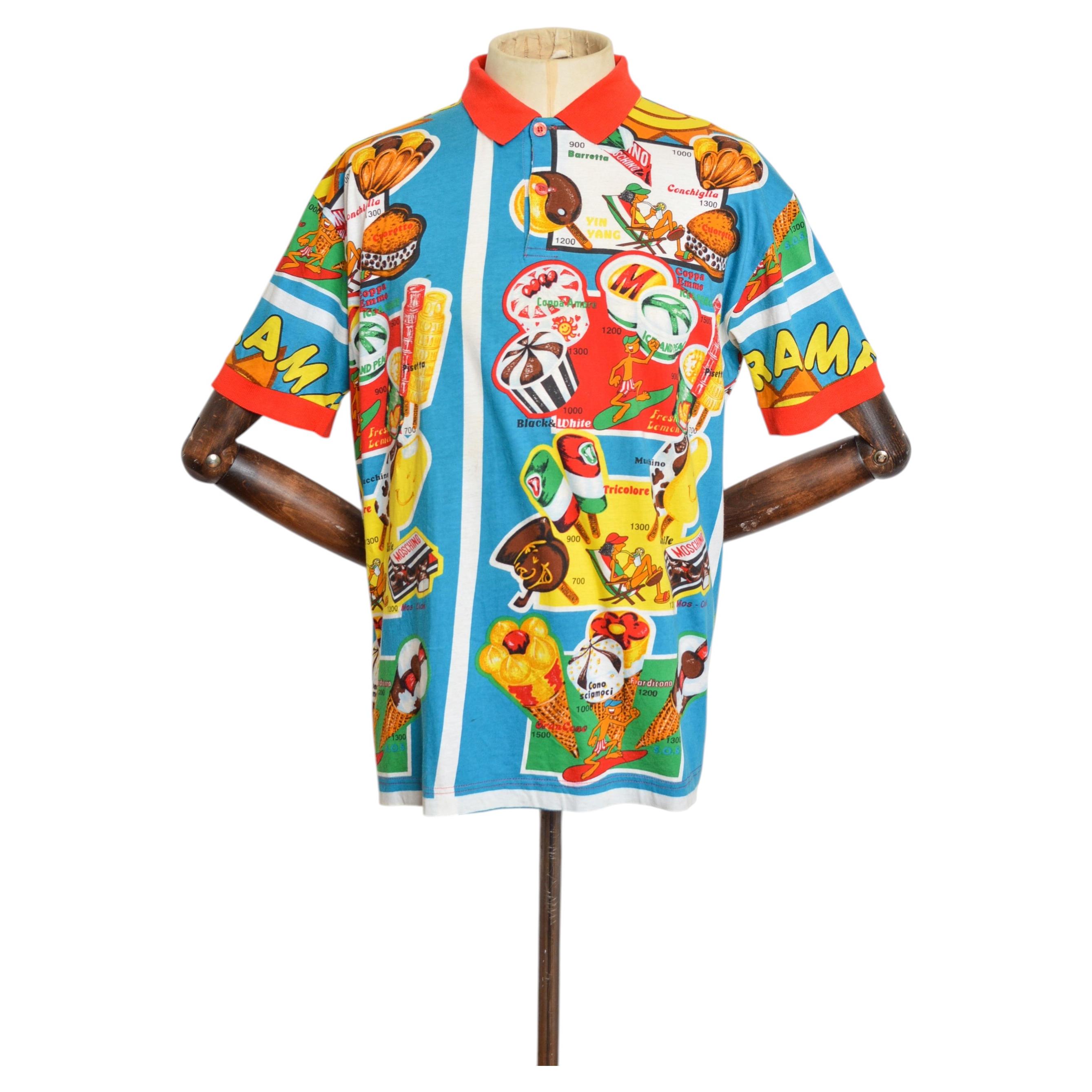 1990's Moschino Colourful IceCream Cartoon Pattern Short sleeve Polo Shirt For Sale