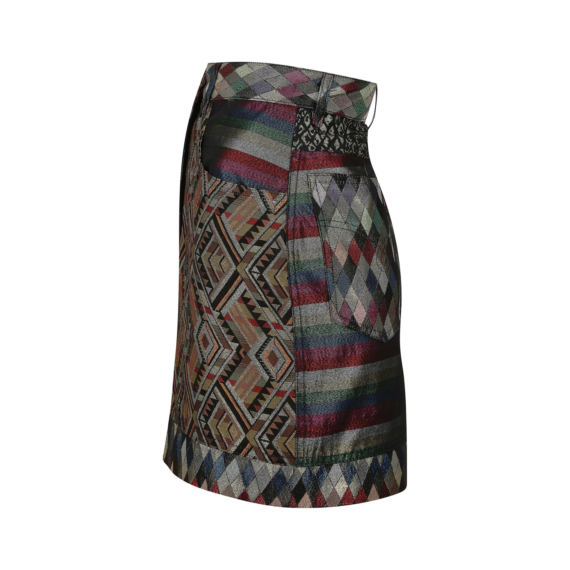 Black 1990s Moschino Colourful Lame Patchwork Mini Skirt For Sale