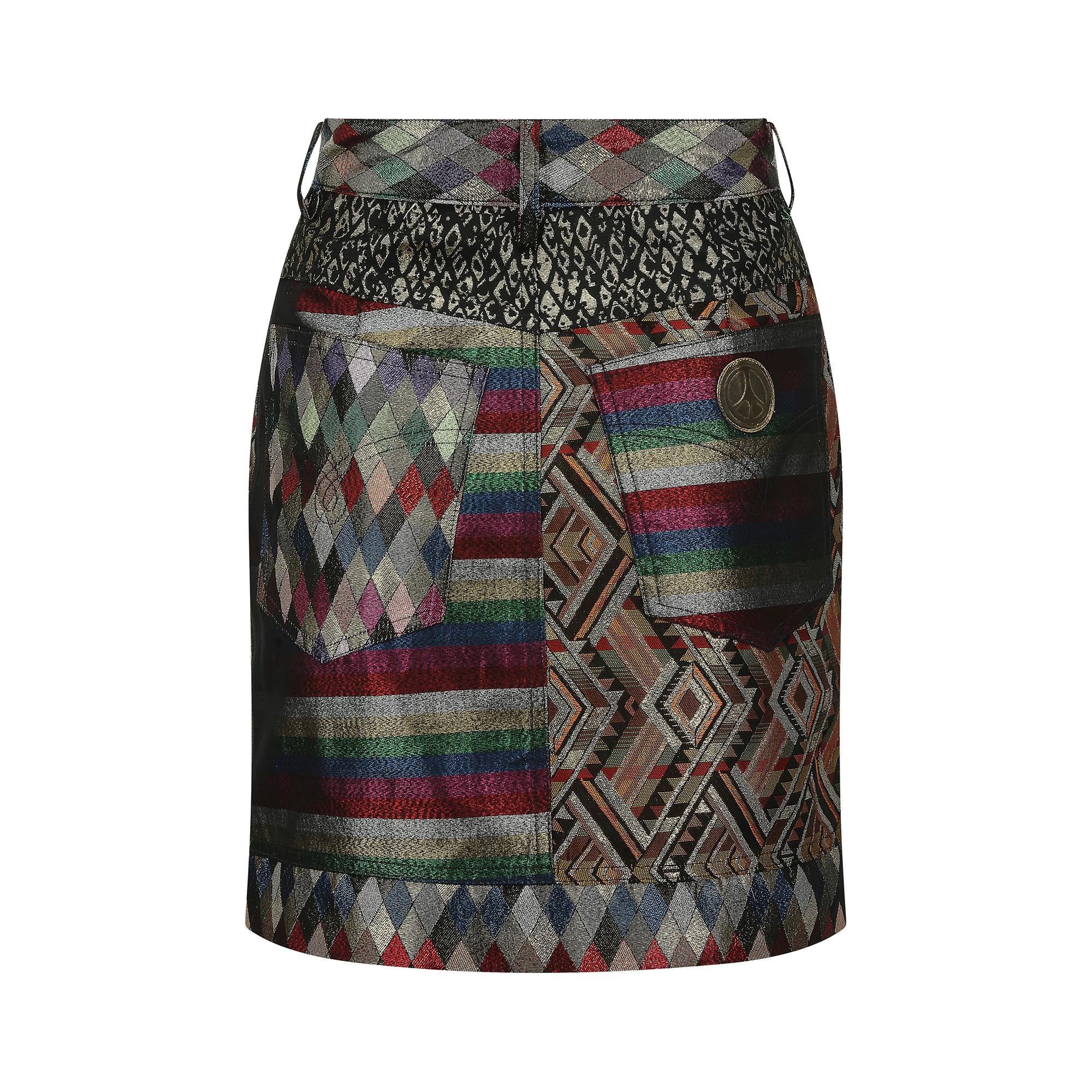 1990s Moschino Colourful Lame Patchwork Mini Skirt In Excellent Condition For Sale In London, GB
