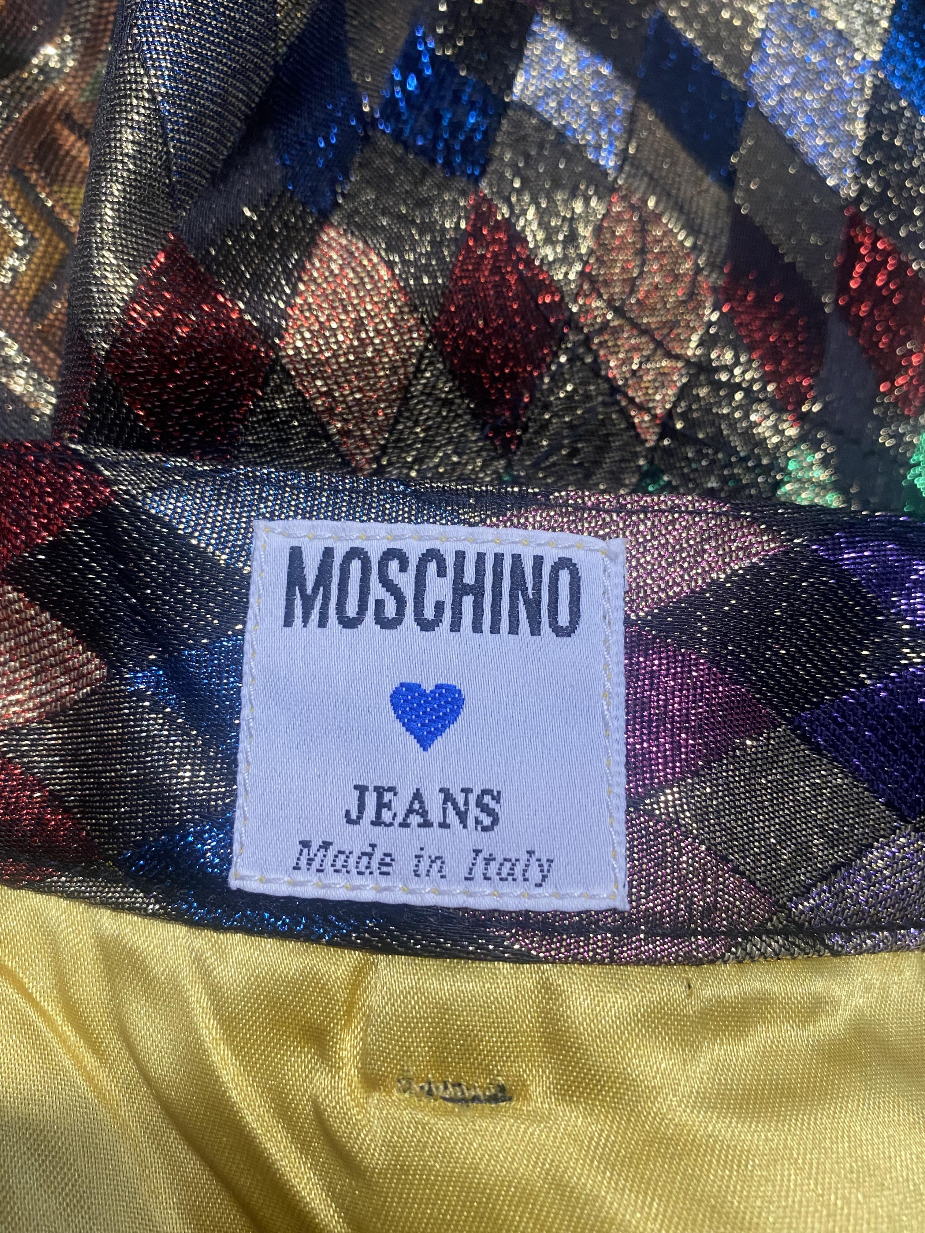 1990s Moschino Colourful Lame Patchwork Mini Skirt For Sale 1