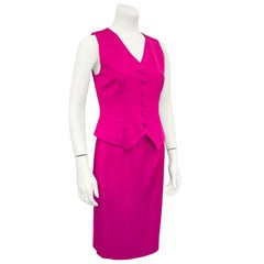 1990s Moschino Couture! Fuchsia Vest & Skirt Ensemble