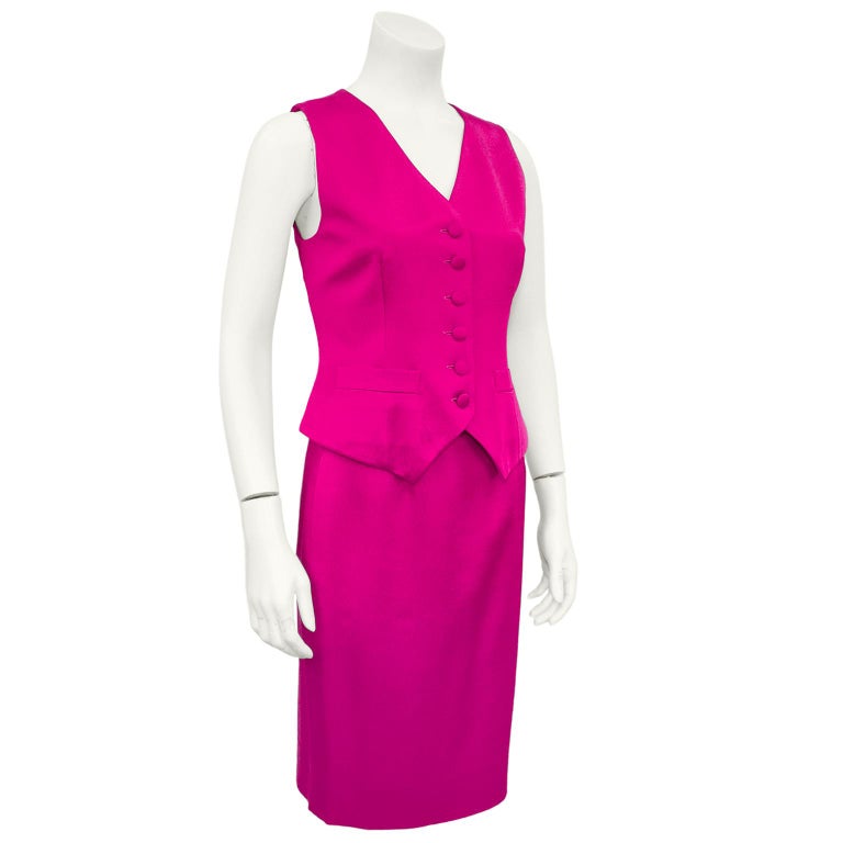 1990s Moschino Couture! Fuchsia Vest and Skirt Ensemble For Sale at 1stDibs  | purple vest and skirt, vest skirt suit