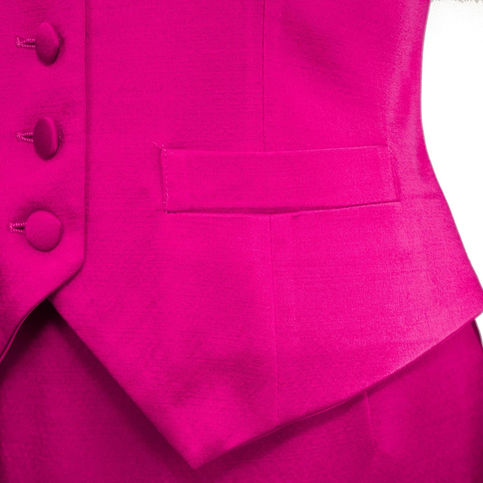 Red 1990s Moschino Couture! Fuchsia Vest & Skirt Ensemble For Sale