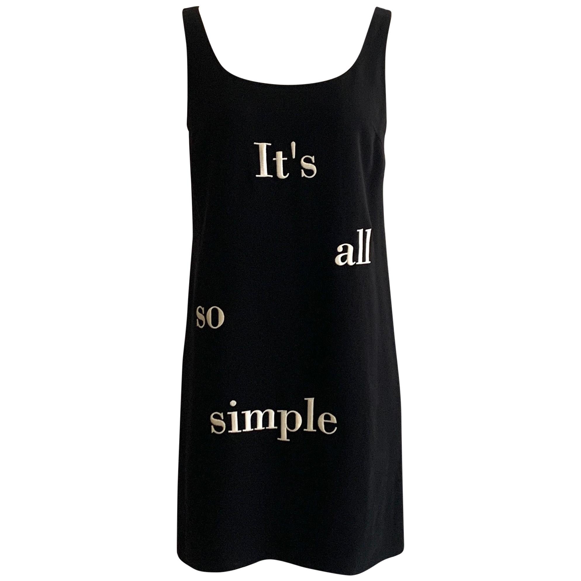 1990s Moschino Couture It's All So Simple Black Sleeveless Shift Dress For Sale