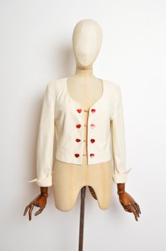 1990's MOSCHINO Couture Love Boat Off white Cropped Jacket with Ship embroidery