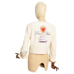 1990's MOSCHINO Couture Love Boat Off white Cropped Jacket with Ship embroidery