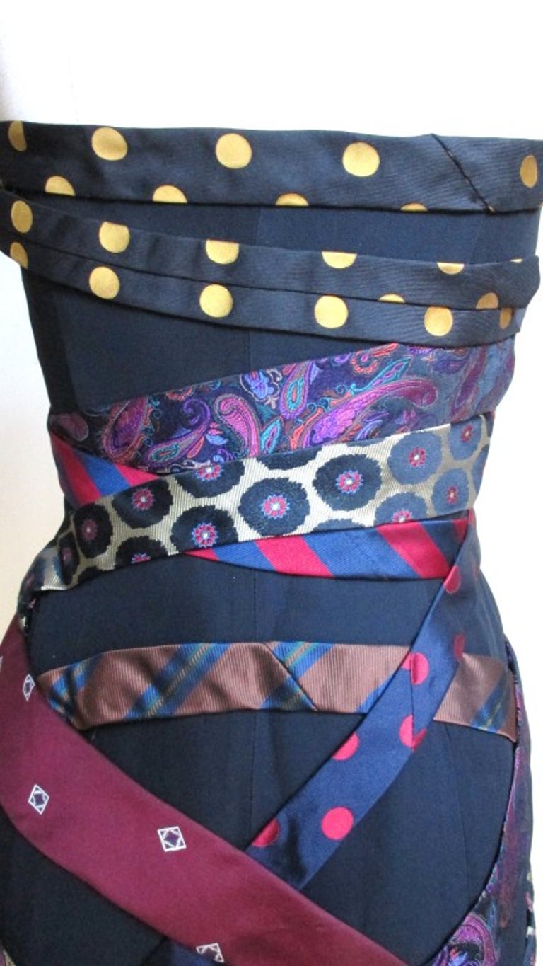 1990s Moschino Couture Neckties Silk Bustier Dress For Sale at 1stdibs