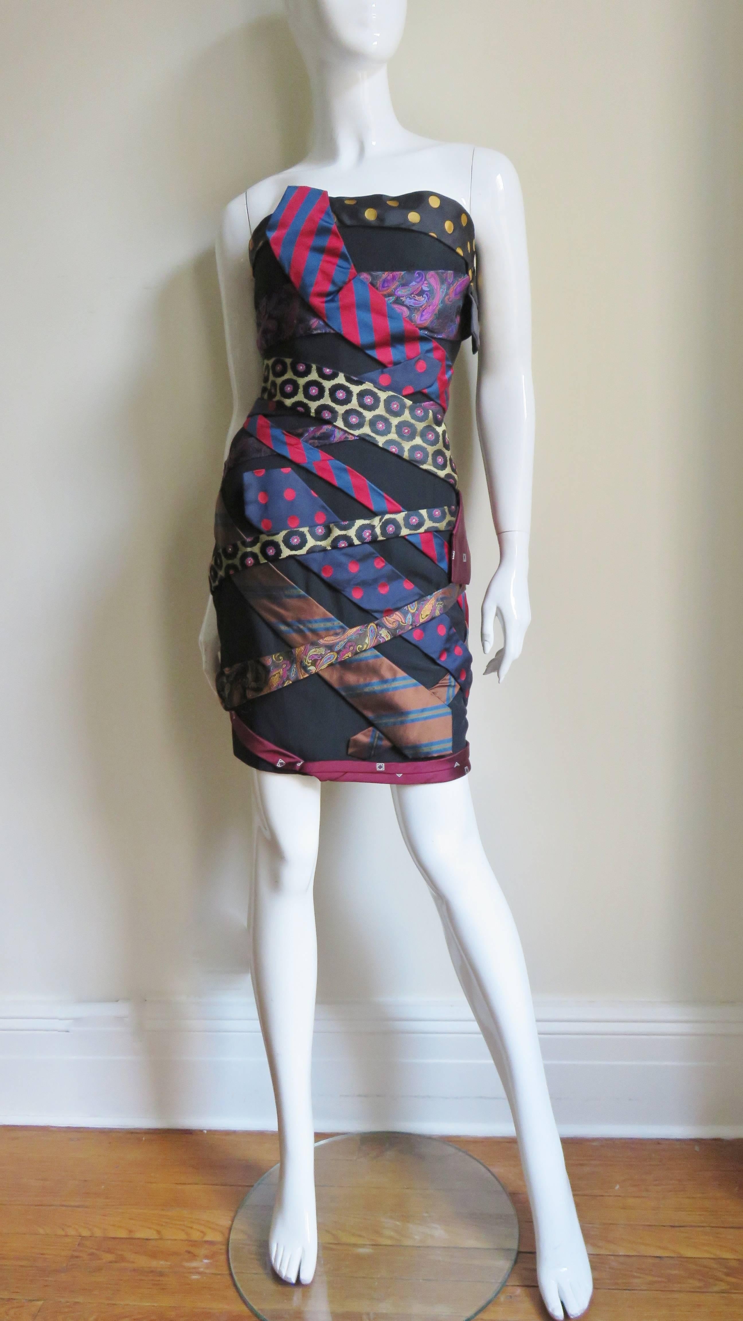  Moschino Couture Neckties Silk Bustier Dress 4