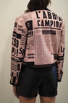 1990s Moschino couture Newspaper pink Gazzetta blazer jacket size 42