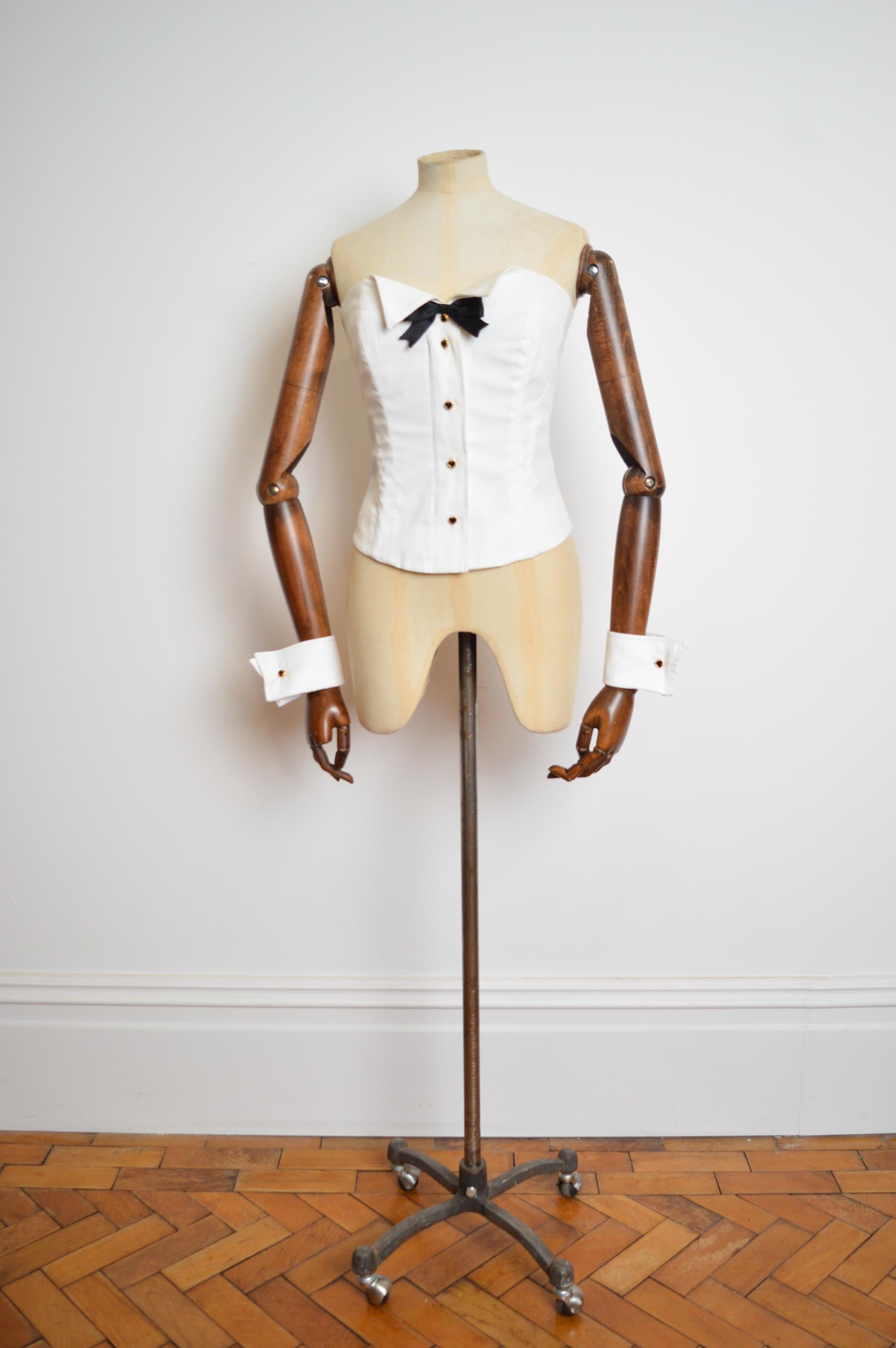 1990's Moschino Couture Play boy Bunny Novelty Tuxedo Corset Bustier & Cuffs Set In Good Condition In Sheffield, GB