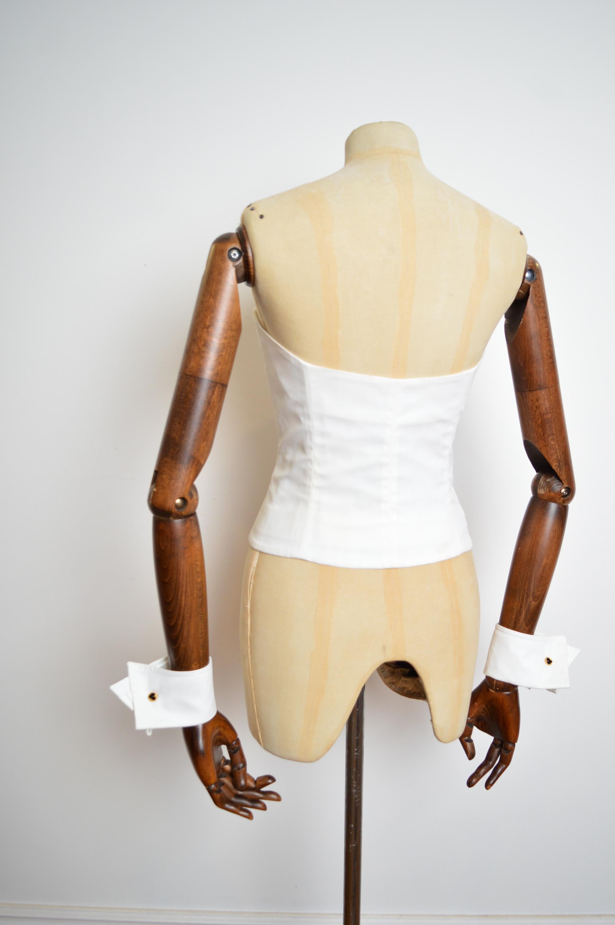 Women's 1990's Moschino Couture Play boy Bunny Novelty Tuxedo Corset Bustier & Cuffs Set