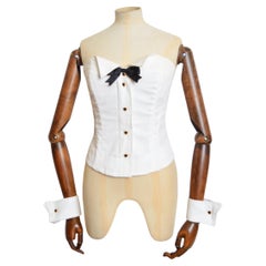 1990's Moschino Couture Play boy Bunny Novelty Tuxedo Corset Bustier & Cuffs Set