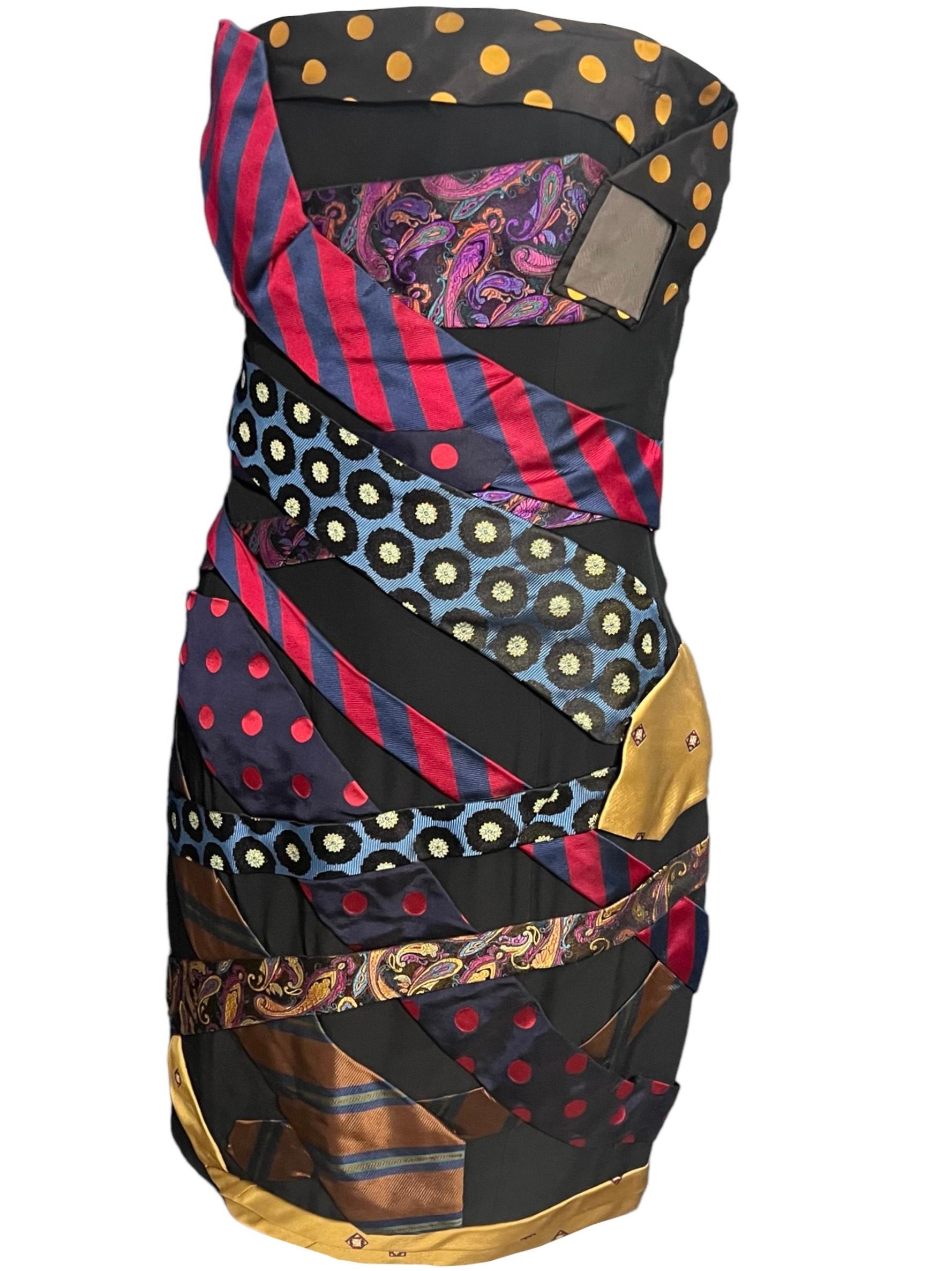 1990's Moschino Couture Strapless Neckties Bustier Mini Dress In Excellent Condition For Sale In Concord, NC