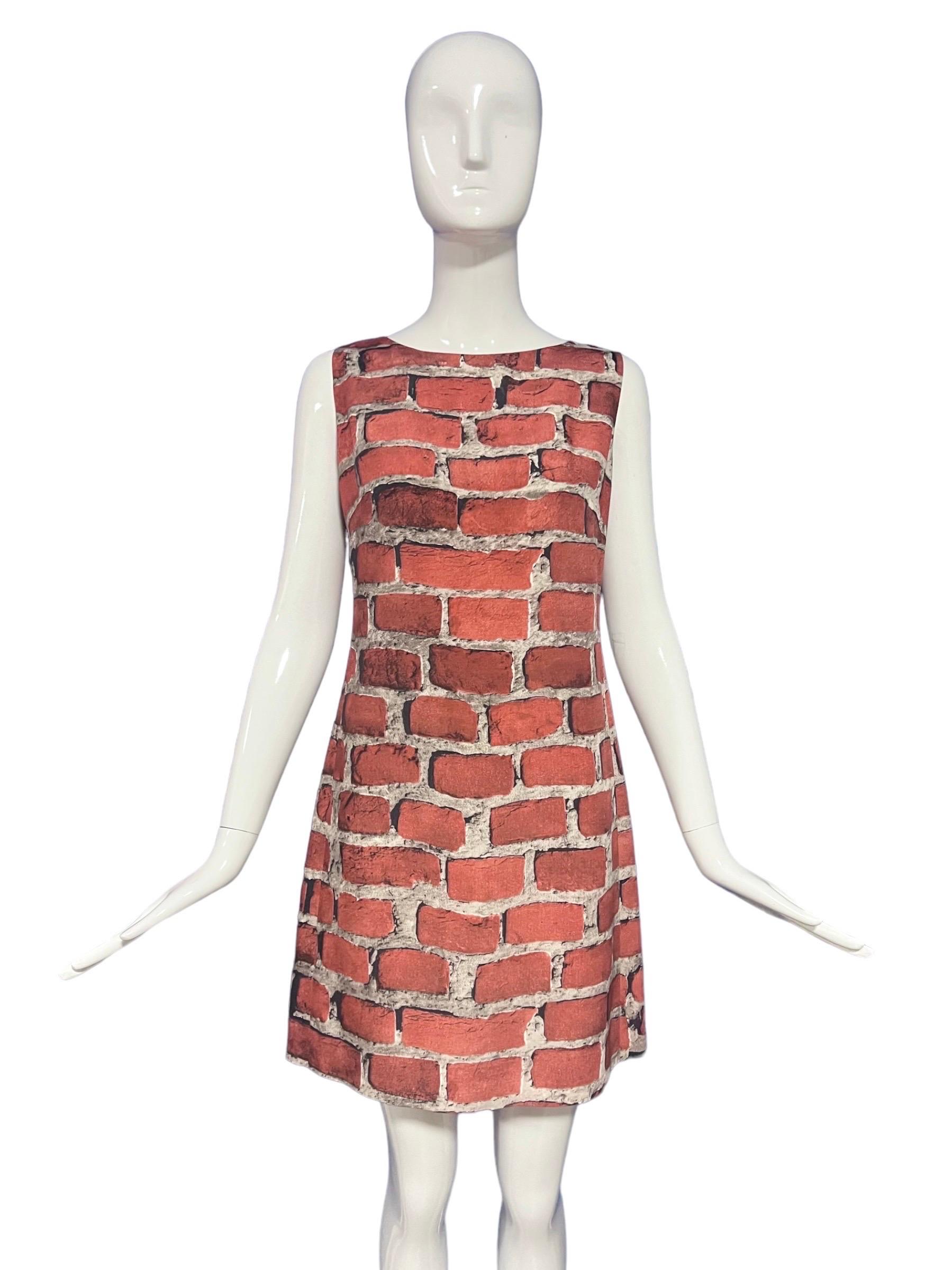 1990’s Moschino Couture Vintage Brick Printed Dress In Excellent Condition For Sale In Concord, NC