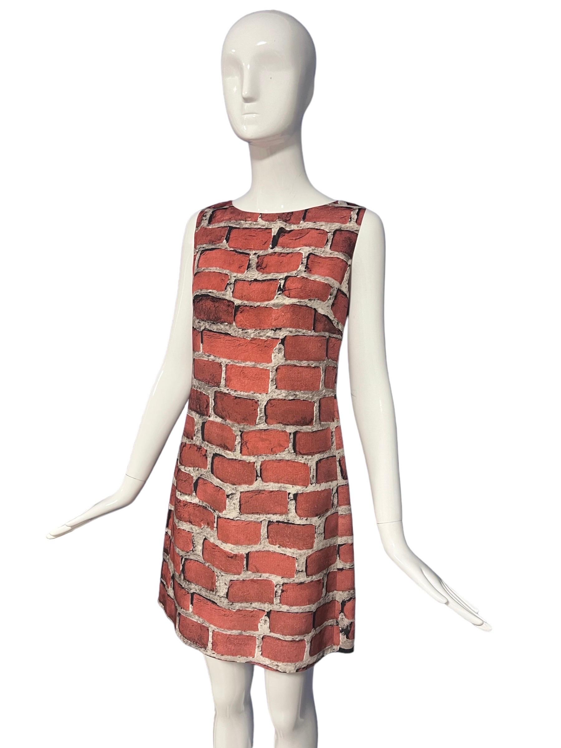 Women's 1990’s Moschino Couture Vintage Brick Printed Dress For Sale