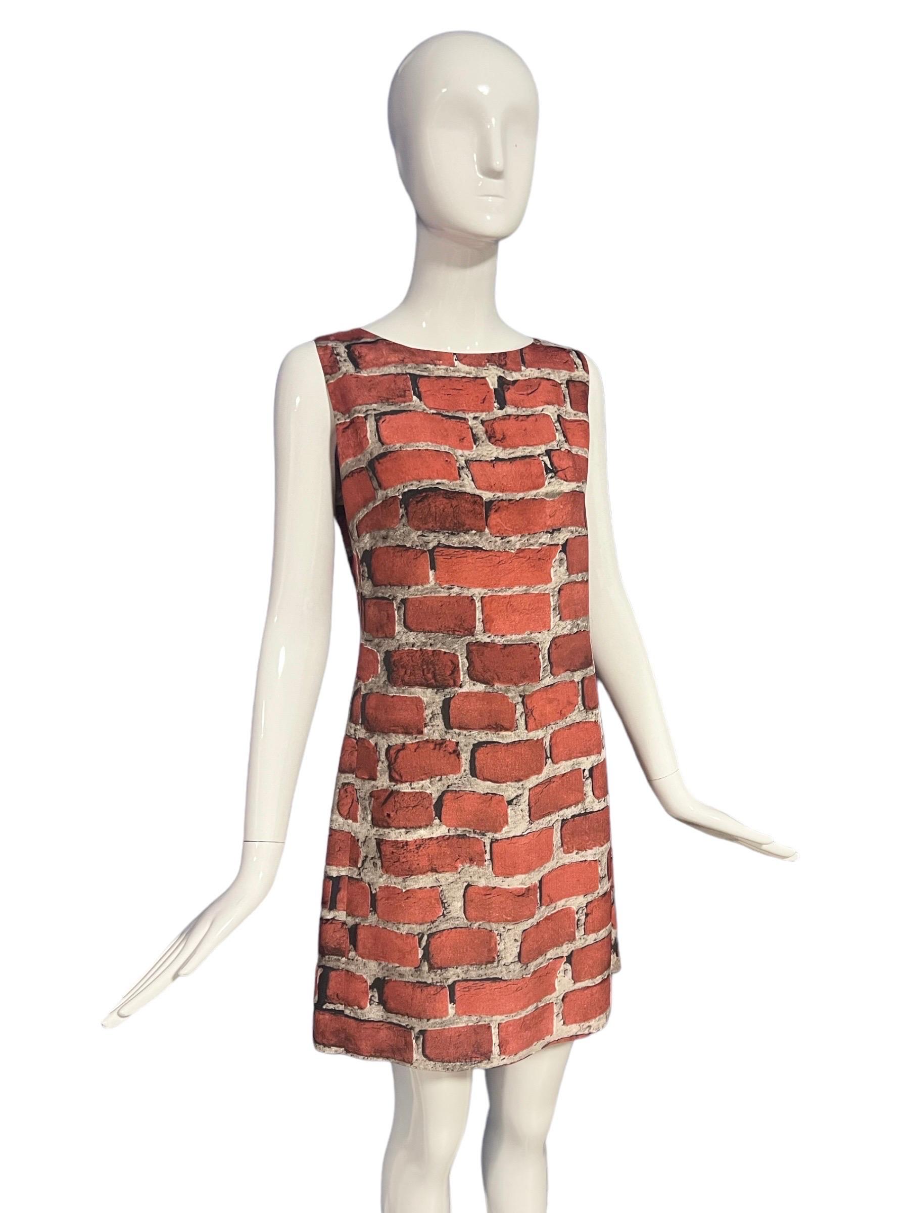 1990’s Moschino Couture Vintage Brick Printed Dress For Sale 1