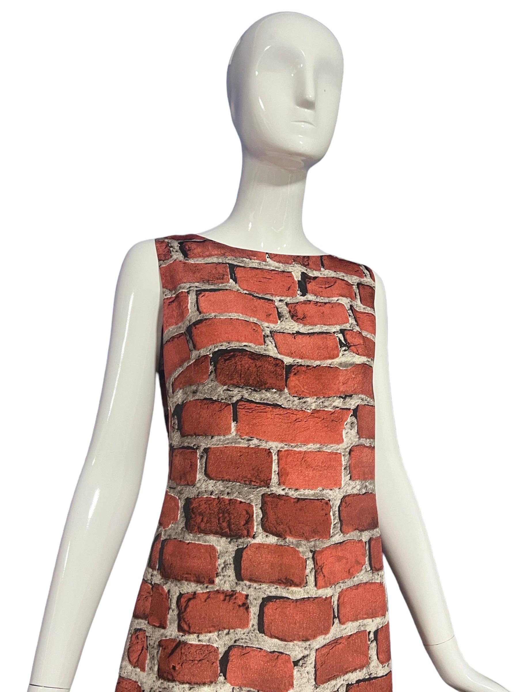 1990’s Moschino Couture Vintage Brick Printed Dress For Sale 2