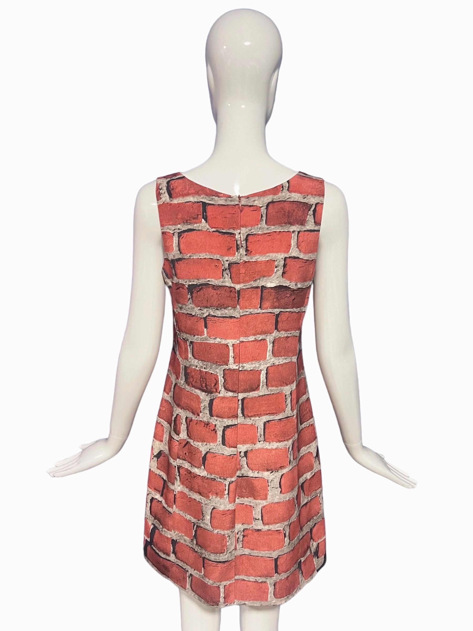 1990’s Moschino Couture Vintage Brick Printed Dress For Sale 4