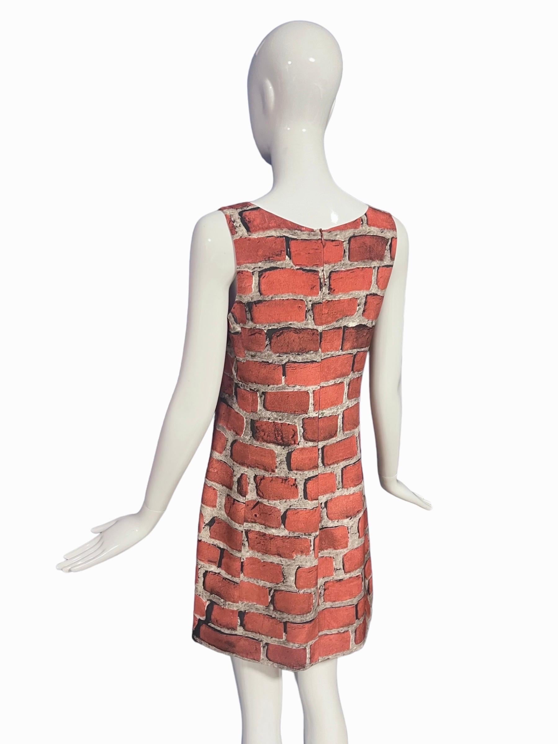 1990’s Moschino Couture Vintage Brick Printed Dress For Sale 5