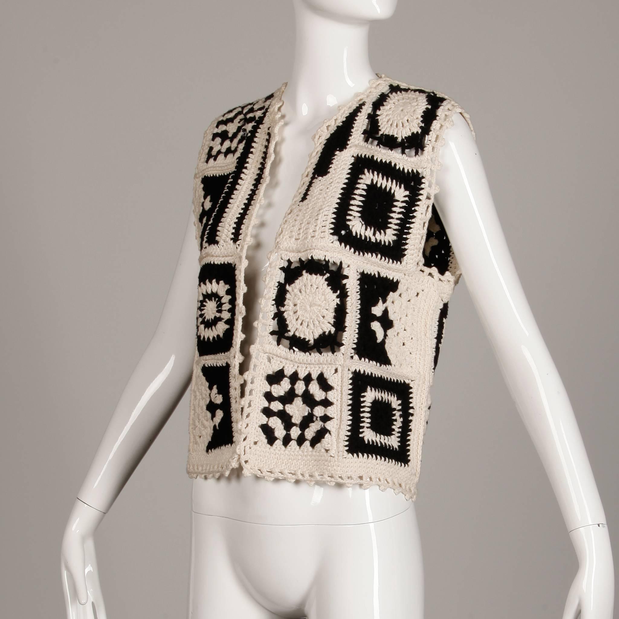 Women's or Men's 1990s Moschino Couture! Vintage Crochet Granny Squares Boho Vest, Top or Jacket