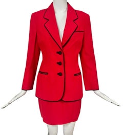 1990's Moschino Couture Vintage Red Smiley Face Skirt Suit