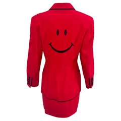 1990's Moschino Couture Vintage Red Smiley Face Skirt Suit