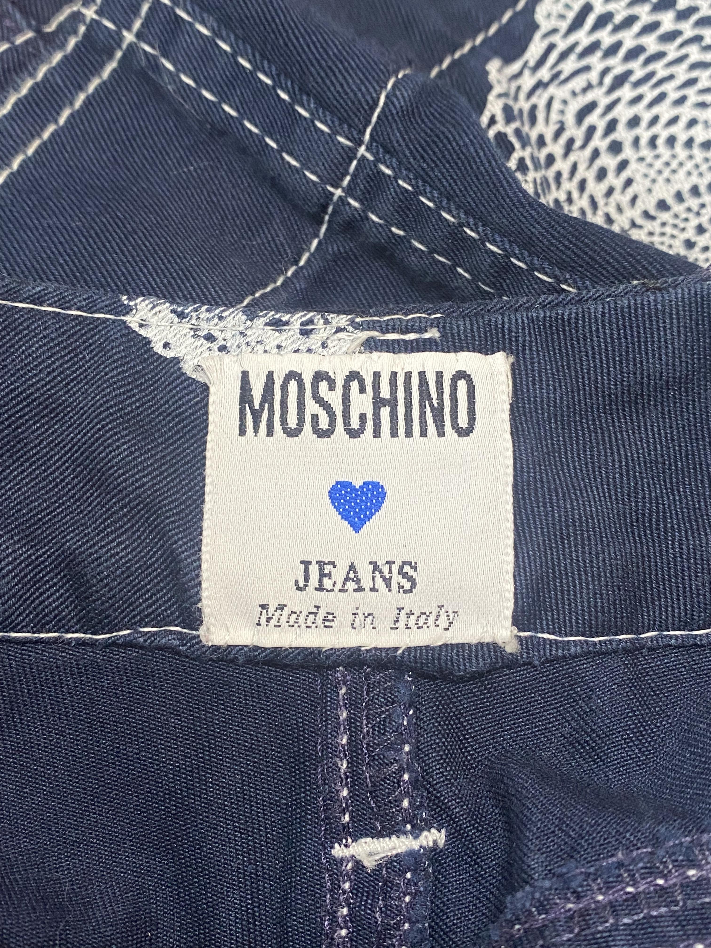 1990s Moschino Denim and Doily Novelty Print Mini Skirt For Sale 1