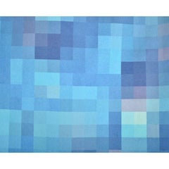 1990's Moschino Digital Pixelated Blue Satin A Line Digital pattern Mini Skirt