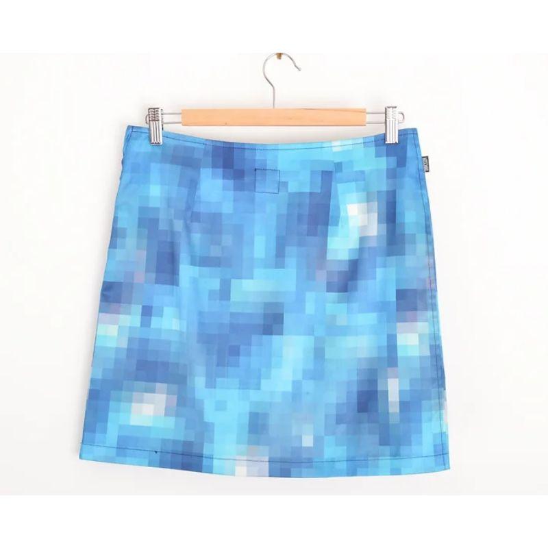 Women's 1990's Moschino Digital Pixelated Blue Satin A Line Digital pattern Mini Skirt For Sale