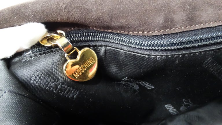 1990s Moschino Espresso Suede Needle and Stitch Messenger Bag at 
