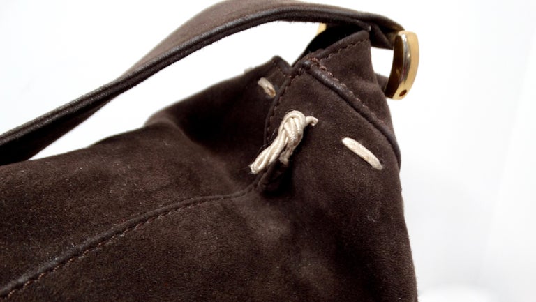 1990s Moschino Espresso Suede Needle and Stitch Messenger Bag at 