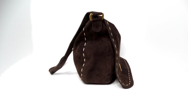 1990s Moschino Espresso Suede Needle and Stitch Messenger Bag at 