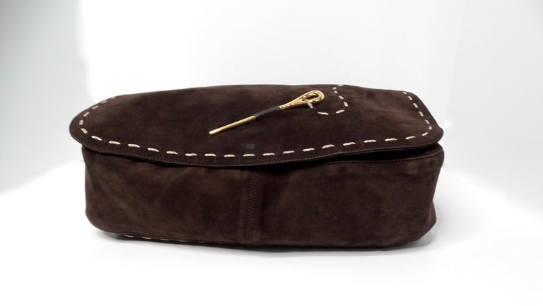 1990s Moschino Espresso Suede Needle and Stitch Messenger Bag at 