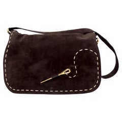 1990s Moschino Espresso Suede Needle & Stitch Messenger Bag