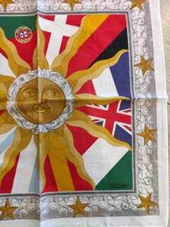 Moschino 1990s Vintage European Flags O Sole Mio Cotton Scarf 45x46 cm