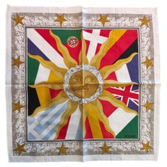 Moschino 1990s Vintage European Flags O Sole Mio Cotton Scarf 45x46 cm