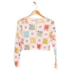 1990's Moschino Floral Crochet Cropped Patchwork embroidered Cardigan
