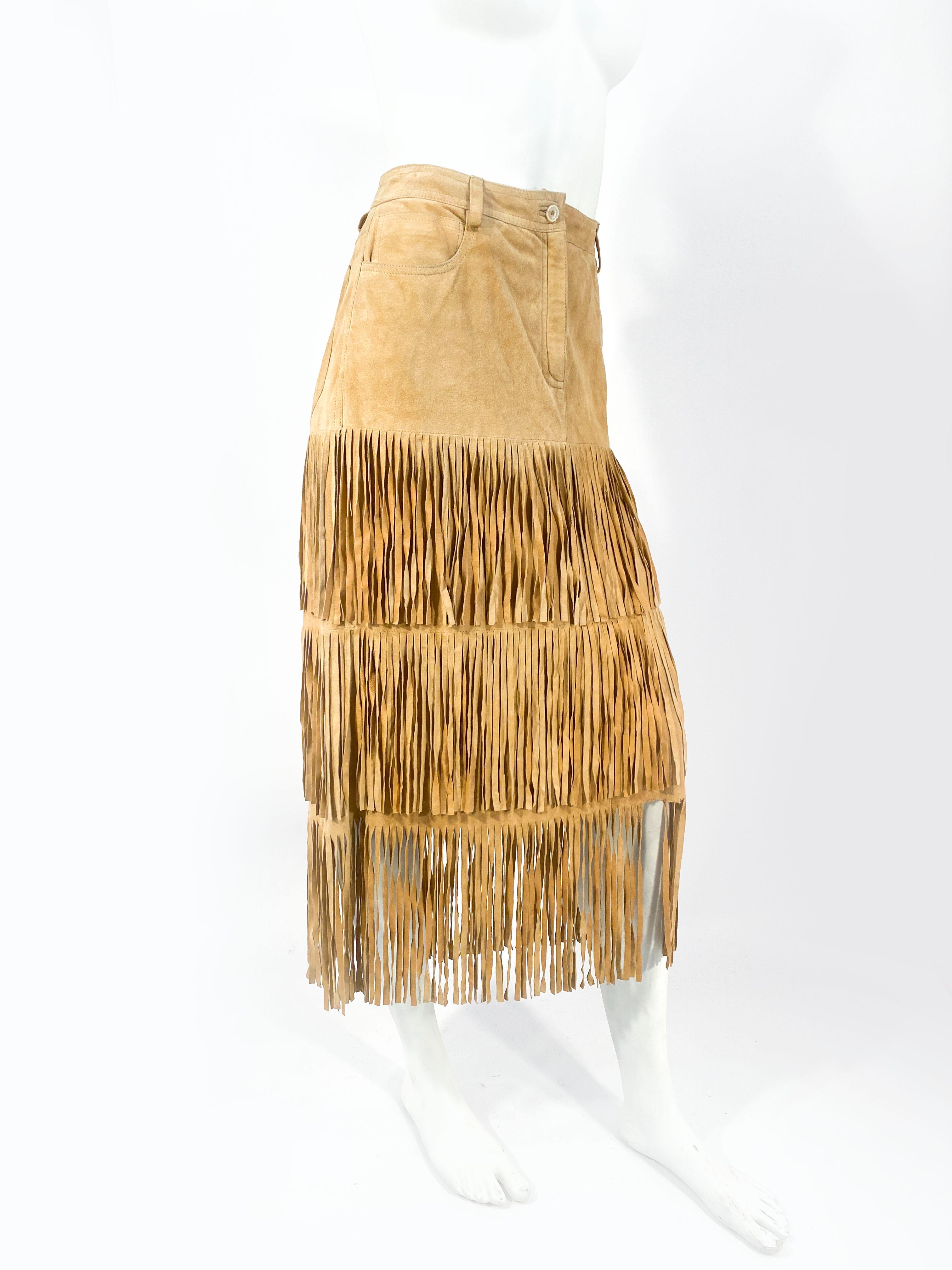 1990s Moschino Fringe Suede Skrit In Good Condition In San Francisco, CA