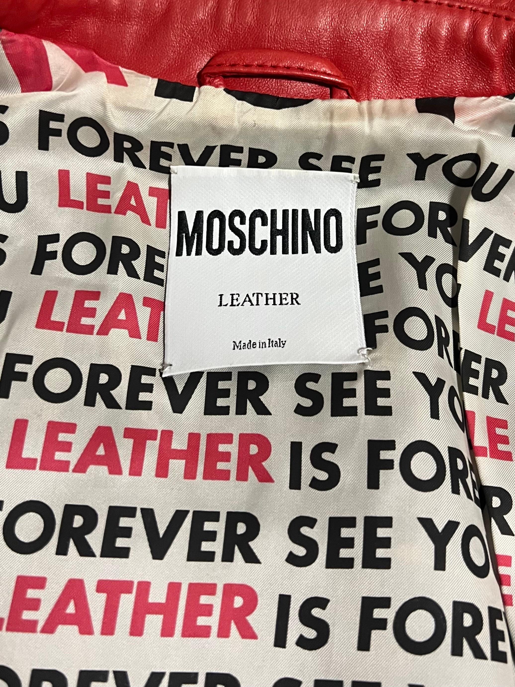 1990's Moschino Fruit Biker Vintage Leather Jacket For Sale 9