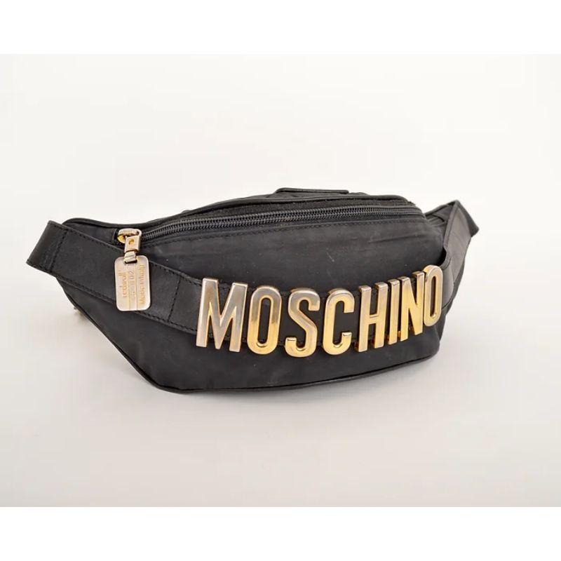 Women's or Men's 1990's Moschino Gold letter spell out Fanny Pack Black & Gold Bum Bag For Sale