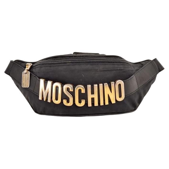 1990's Moschino Gold letter spell out Fanny Pack Black & Gold Bum Bag For Sale
