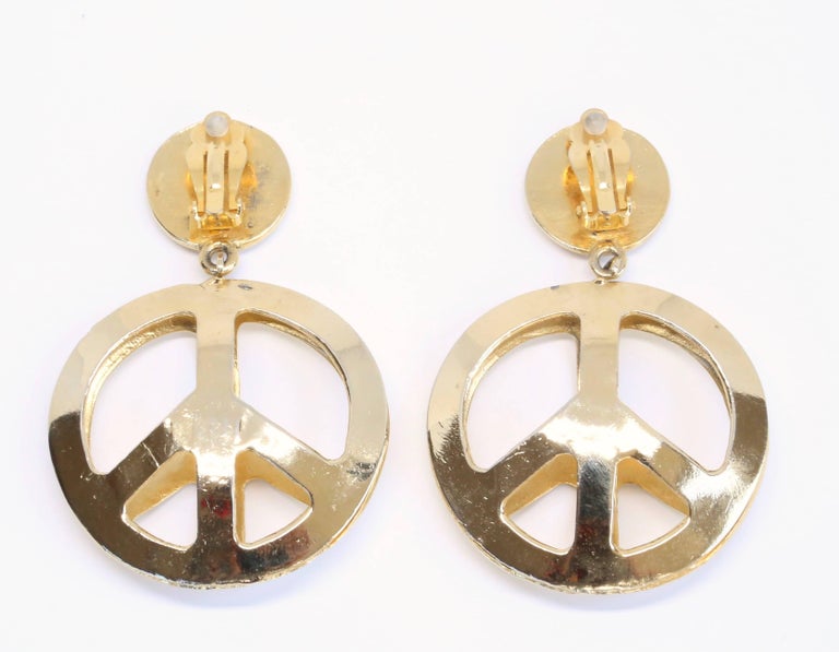 1990's MOSCHINO gold-tone 'peace-sign' earrings For Sale at 1stDibs ...