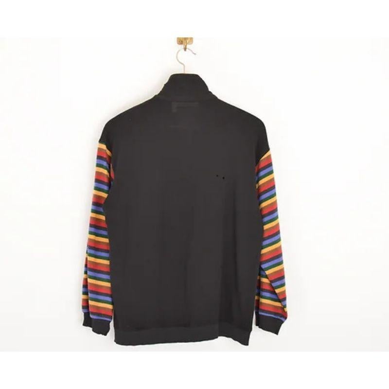 Black 1990's Moschino 'Handle with Care' Quarter Zip Colourful sleeved Sweater For Sale