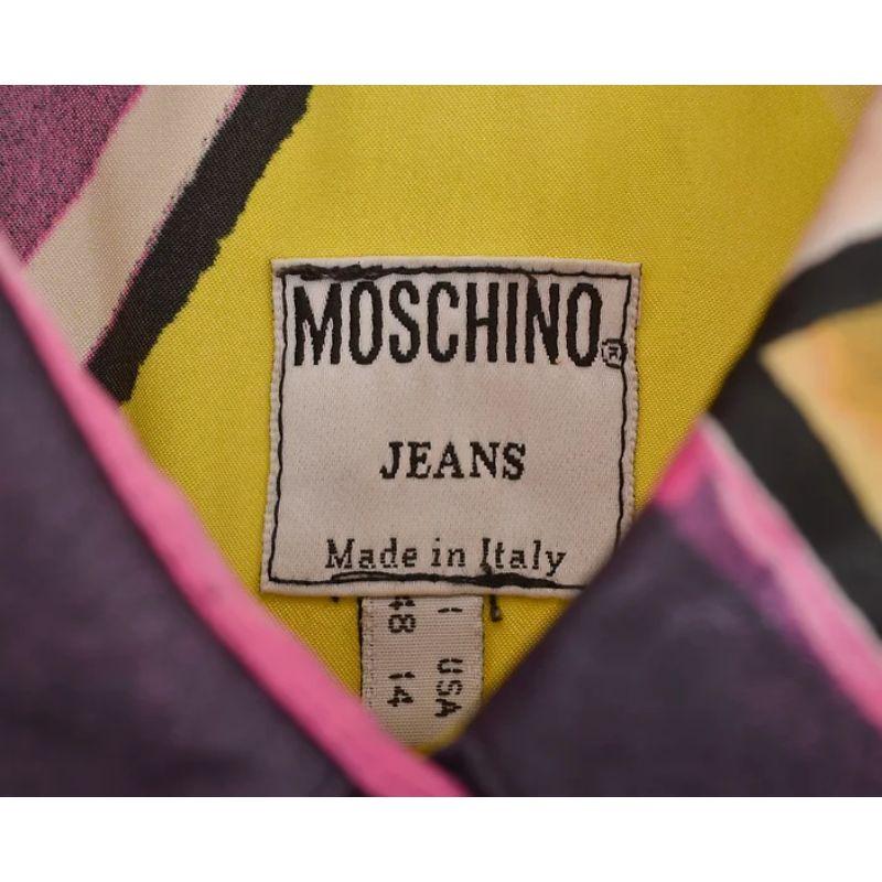 Beige 1990's Moschino 'Harlequin' Colourful Diamond Pattern Satin Fitted Print Shirt For Sale