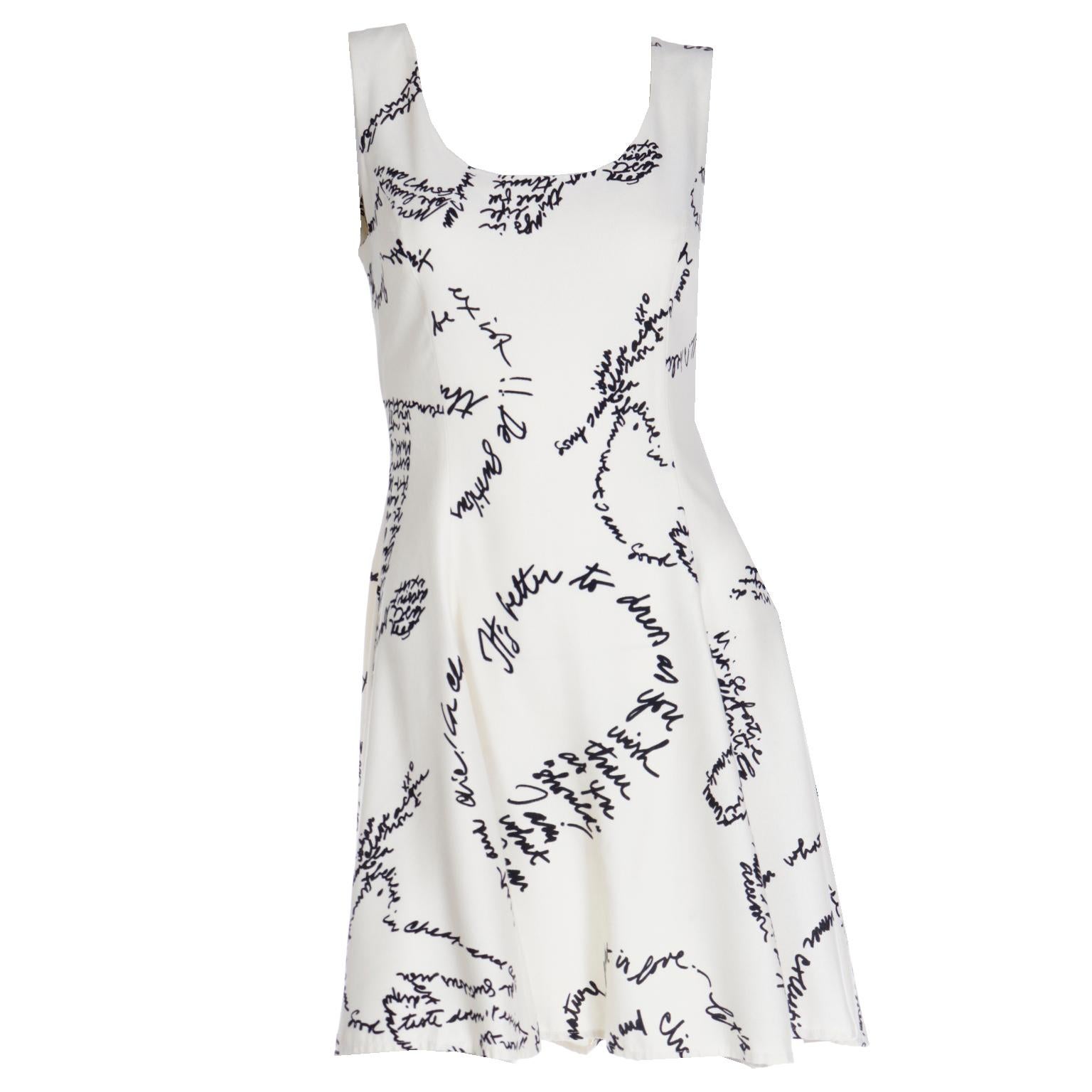 1990's Moschino Ivory Vintage Dress With Words of Advice in Black Handwriting 6