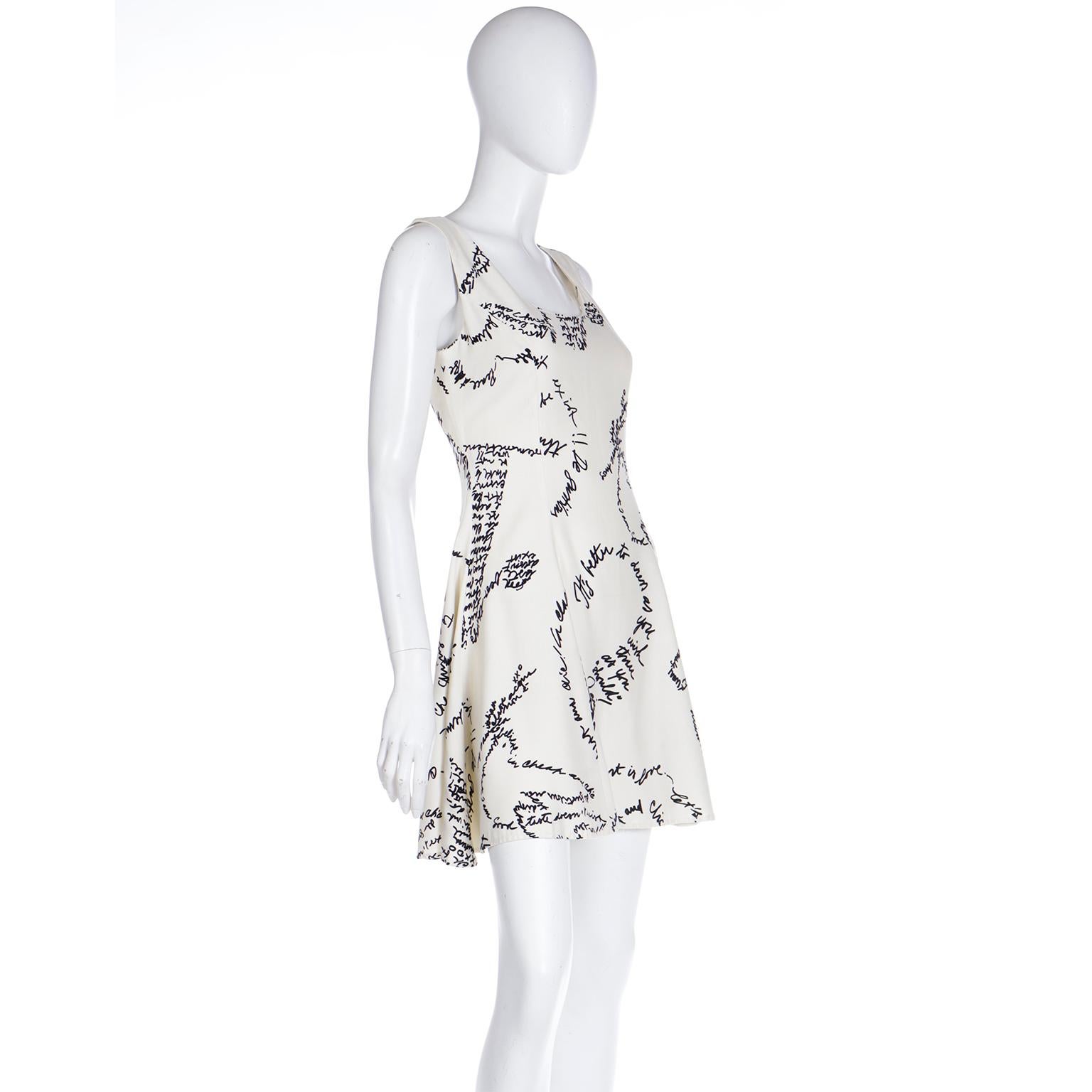 1990's Moschino Ivory Vintage Dress With Words of Advice in Black Handwriting In Excellent Condition In Portland, OR