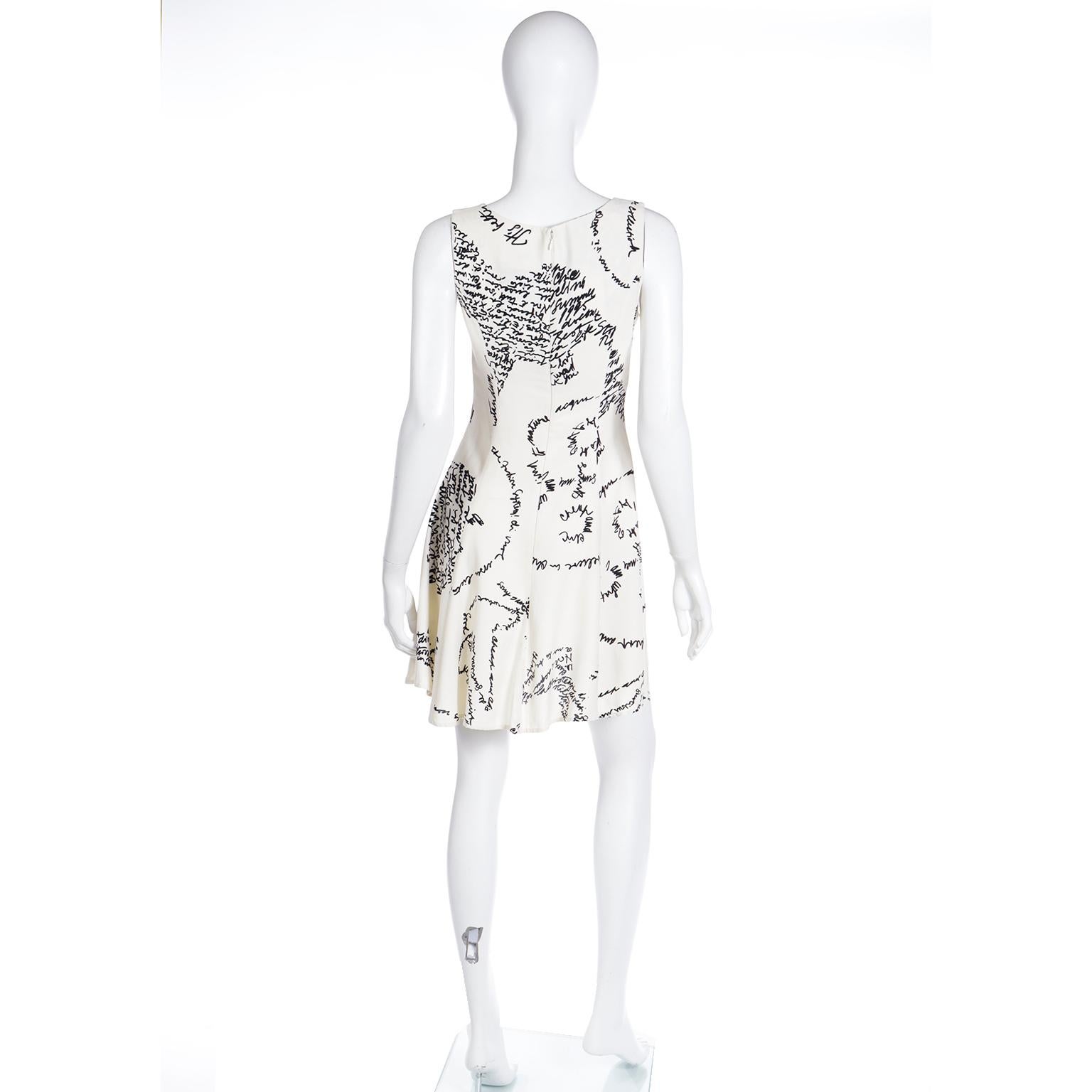 Women's 1990's Moschino Ivory Vintage Dress With Words of Advice in Black Handwriting
