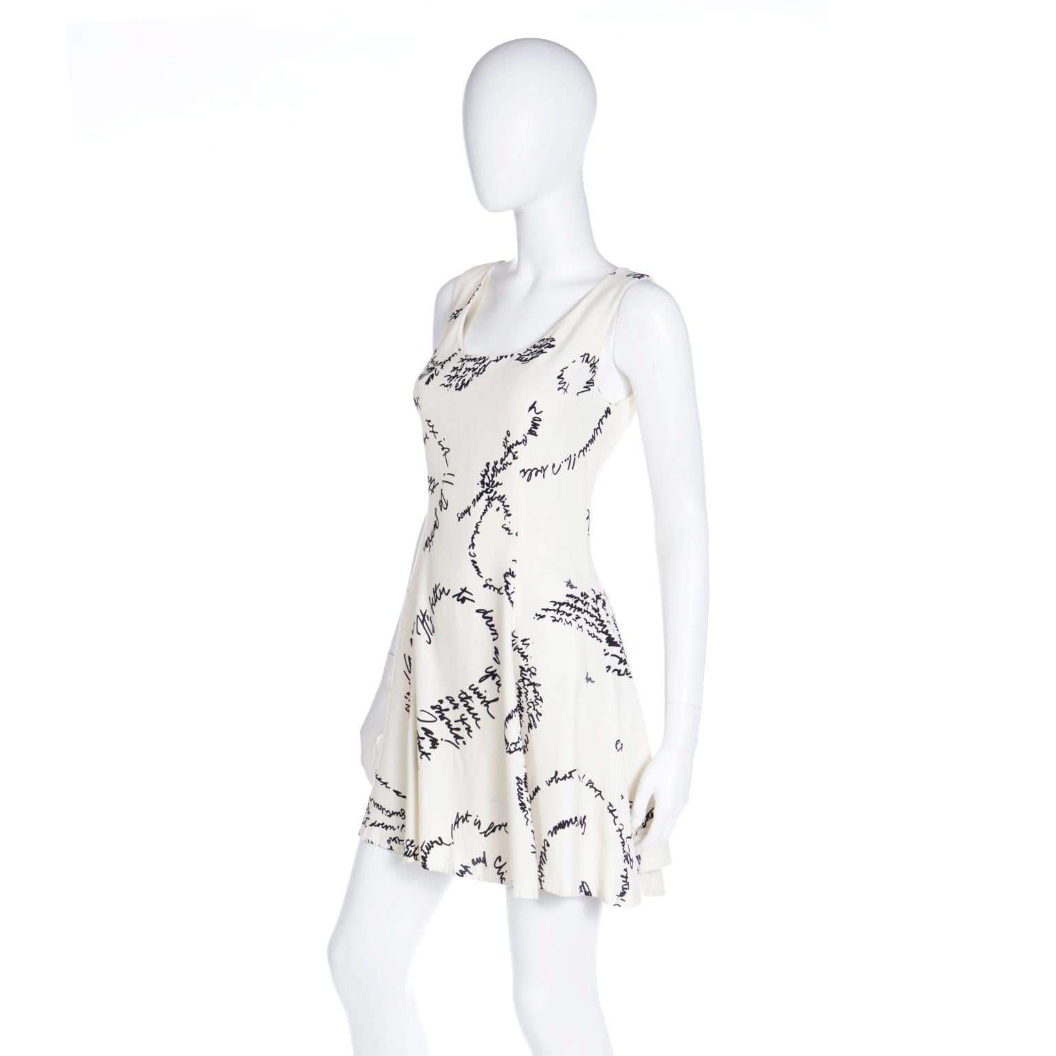 1990's Moschino Ivory Vintage Dress With Words of Advice in Black Handwriting 1