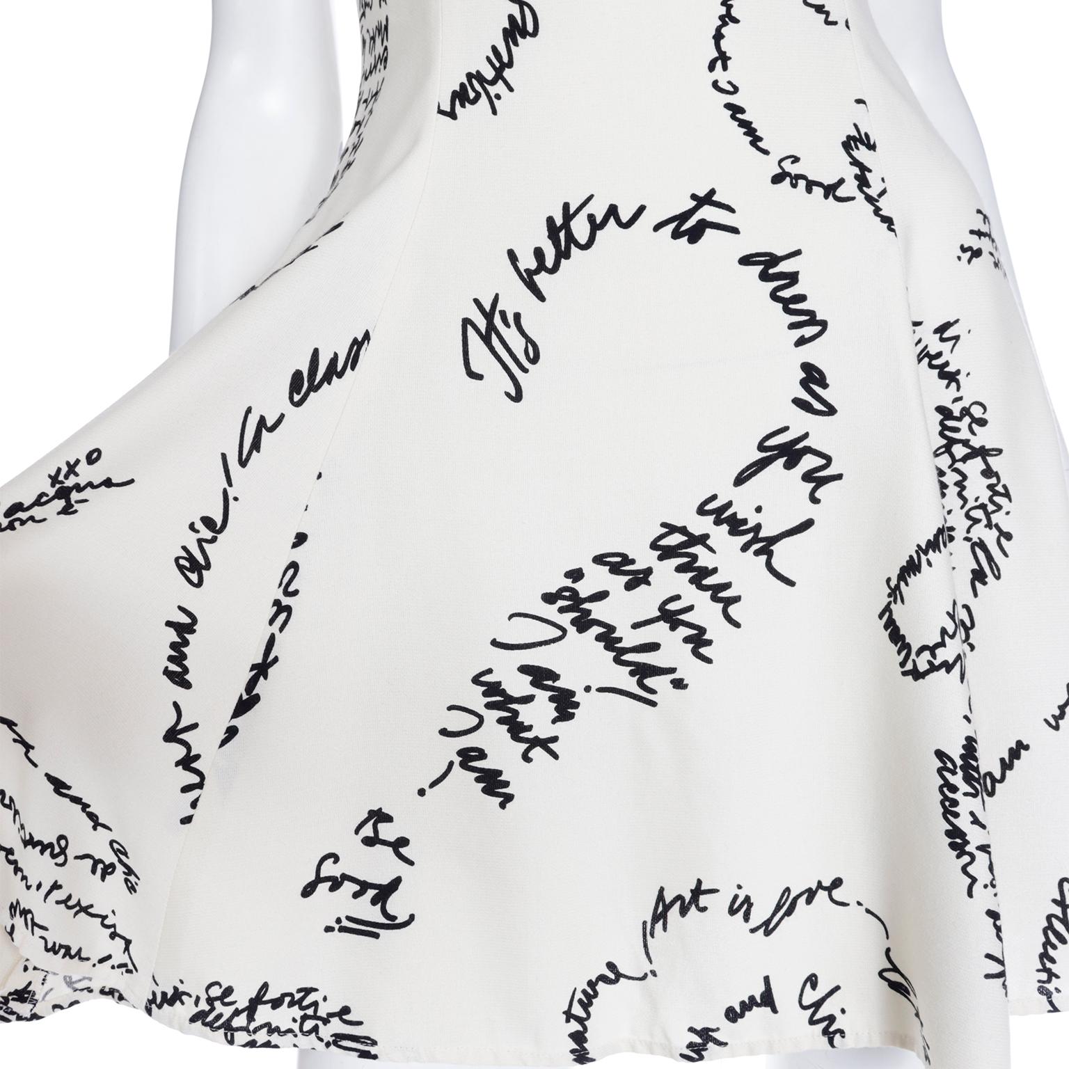 1990's Moschino Ivory Vintage Dress With Words of Advice in Black Handwriting 2